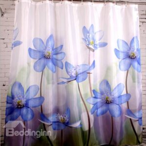 Elegant Purple Flower Print Waterproof Shower Curtain