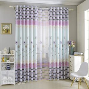 Refreshing Lovely Floral Design Grommet Top Curtain