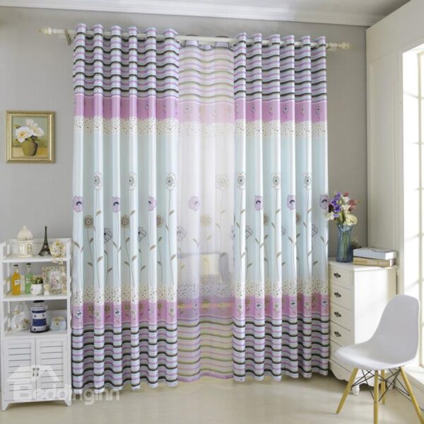 Refreshing Lovely Floral Design Grommet Top Curtain
