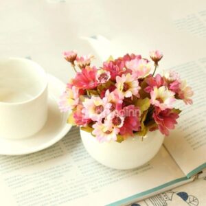 Lovely 4-Color Daisies in Porcelain Pot Desktop Decoration Flower Sets