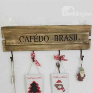 Vintage Cafedo Brasil Wooden 4-Hook Wall Hooks