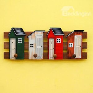 Creative Decorative House Design Wooden 4-Hook Wall Hooks