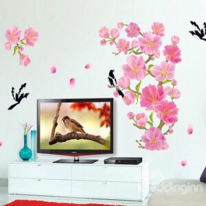Gorgeous Peach Blossom and Magpie Removable TV Background Wall Sticker