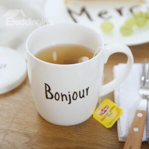 Exquisite French Letters Bonjour Morning Coffee Mug with Lid