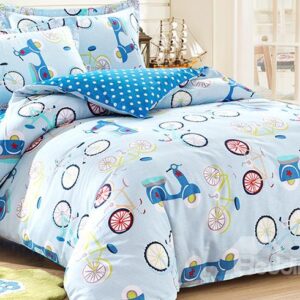 Happy Bikes Theme 100% Cotton Kids 3-Piece Duvet Cover Sets