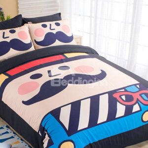 Happy Mustache Kids 4-Piece Duvet Cover Set