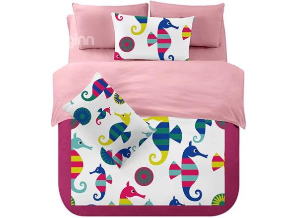 Lovely Sea Horse Print 4-Piece Kids Duvet Cover Set