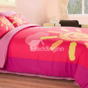Pink Sun Pattern Kids 4-Piece Duvet Cover Sets