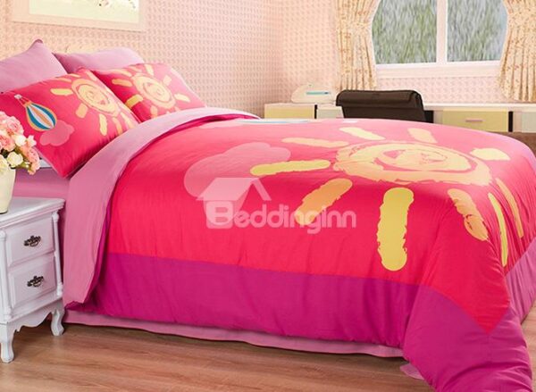 Pink Sun Pattern Kids 4-Piece Duvet Cover Sets