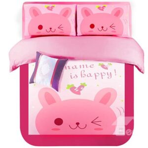 Super Lovely Pink Rabbits Kids 4-Piece Duvet Cover Set