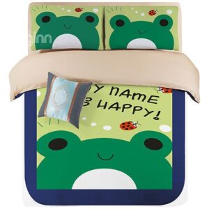 Bright Green Lovely Frogs Kids 4-Piece Duvet Cover Set
