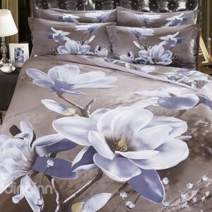 Delicate White Flowers Print 5-Piece Cotton Comforter Sets