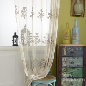 High Quality White Color Tree Pattern Sheer Curtain