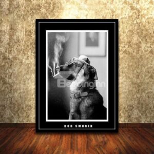 Classical Black and White Dog Smoking 1-Panel Framed Wall Art Print
