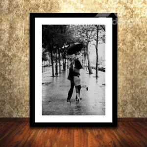 Romantic Lovers in Rain 1-Panel Framed Wall Art Print