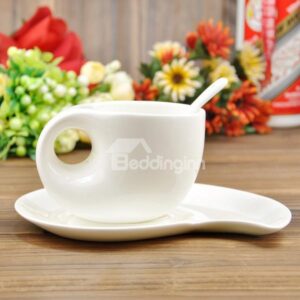 Exquisite Flawless Seashell Shaped Ceramics Coffee Cup with Saucer