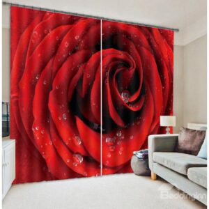 Romantic Dewy Red Rose 3D Blackout Curtain