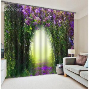 High Quality Green Tree Purple Flower 3D Blackout Curtain