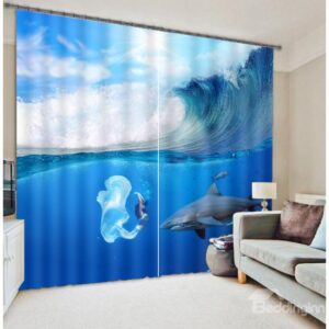 Elegant Blue Ocean Functional 3D Blackout Curtain