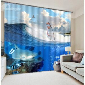 Hot Selling Fish Sailing Boat 3D Blackout Curtain