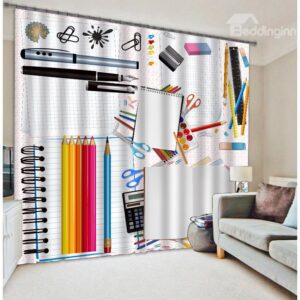 Shool Stationery Print Polyester 3D Blackout Curtain