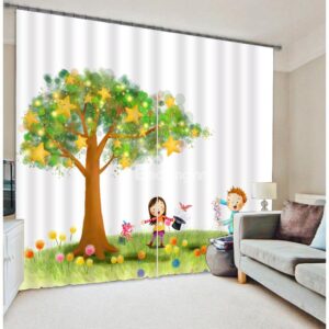 Lovely Cartoon Boy & Girl 3D Blackout Curtain