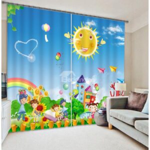 Cartoon Happy School Children 3D Blackout Curtain