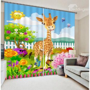 Kid's Cartoon Garden Print 3D Blackout Curtain