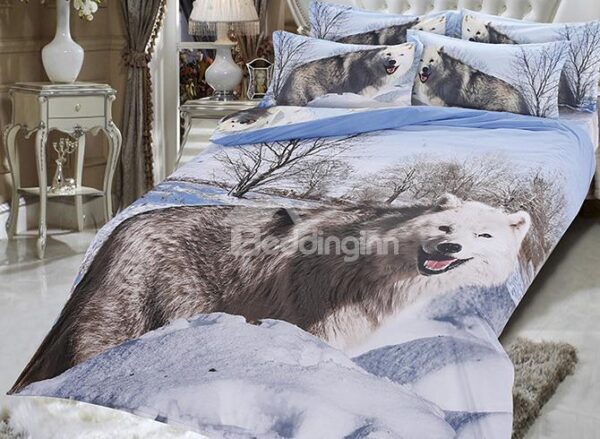 Wolf in the Snowfield Printing 5-Piece Comforter Sets