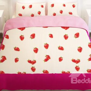Vivid Strawberry Pattern Kids 4-Piece Duvet Cover Sets