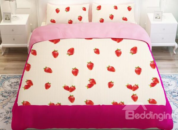 Vivid Strawberry Pattern Kids 4-Piece Duvet Cover Sets