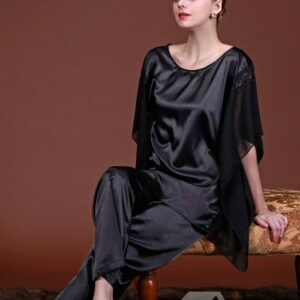 Noble Solid Black Creative Sleeves Design Pajama Set