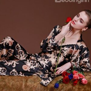 Luxury Noble Print 3-Piece Imitated Silk Pajama Set
