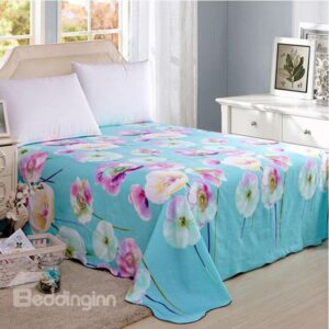 Fresh Flowers Print Cotton Blue Printed Sheet