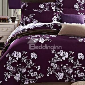 Noble Flowers Print European Style Purple 4-Piece Bedding Sets