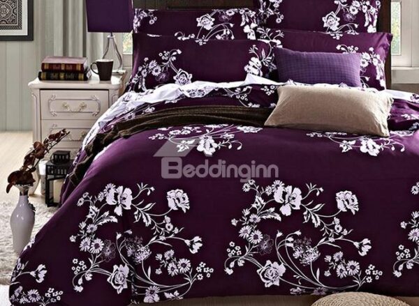 Noble Flowers Print European Style Purple 4-Piece Bedding Sets