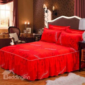 Romantic Luxury Red Rose Printing Bed Skirt
