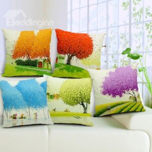 Pastoral Fresh Tree Scenery Printing Throw Pillow