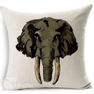 European Style Elephant Print Cotton Linen Throw Pillow
