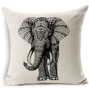 European Concise Style Elephant Print Throw Pillow