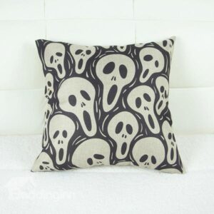 Cool Skull Print Linen Throw Pillow Case for Hallowmas