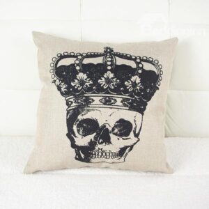 Chic Skull & Crown Print Flax Throw Pillow Case for Hallowmas