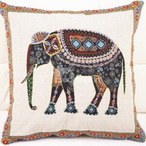 European Vintage Style Colorful Elephant Print Throw Pillow Case