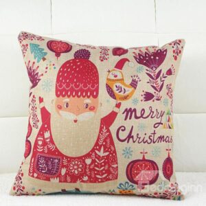Cartoon Santa Claus Design Linen Throw Pillow Case for Christmas