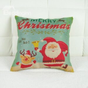 Adorable Cartoon Santa Claus Elk Printing Linen Throw Pillow Case