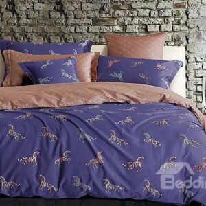 Noble Horse Print Purple 4-Piece Cotton Duvet Cover Sets