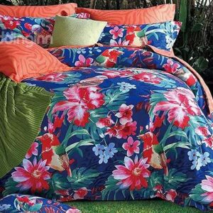 Hot-selling Red Flowers Design 4-Piece Blue Duvet Cover Sets