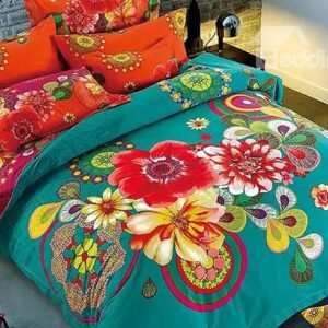 Magnificent Big Flowers Design 100% Cotton 4-Piece Duvet Cover Sets
