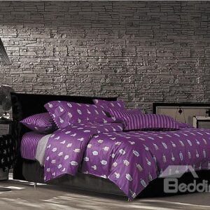 Perfume Bottle Print European Style Noble Purple 4-Piece Duvet Cover Sets