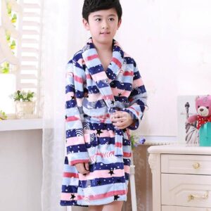Colorful Stripes Pattern Long-Sleeved Warm Flannel Boys Robe